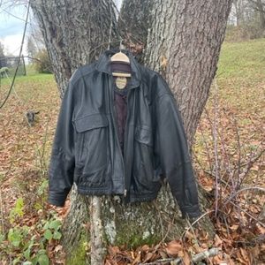 Men’s Black Lined Leather Jacket, Size XL